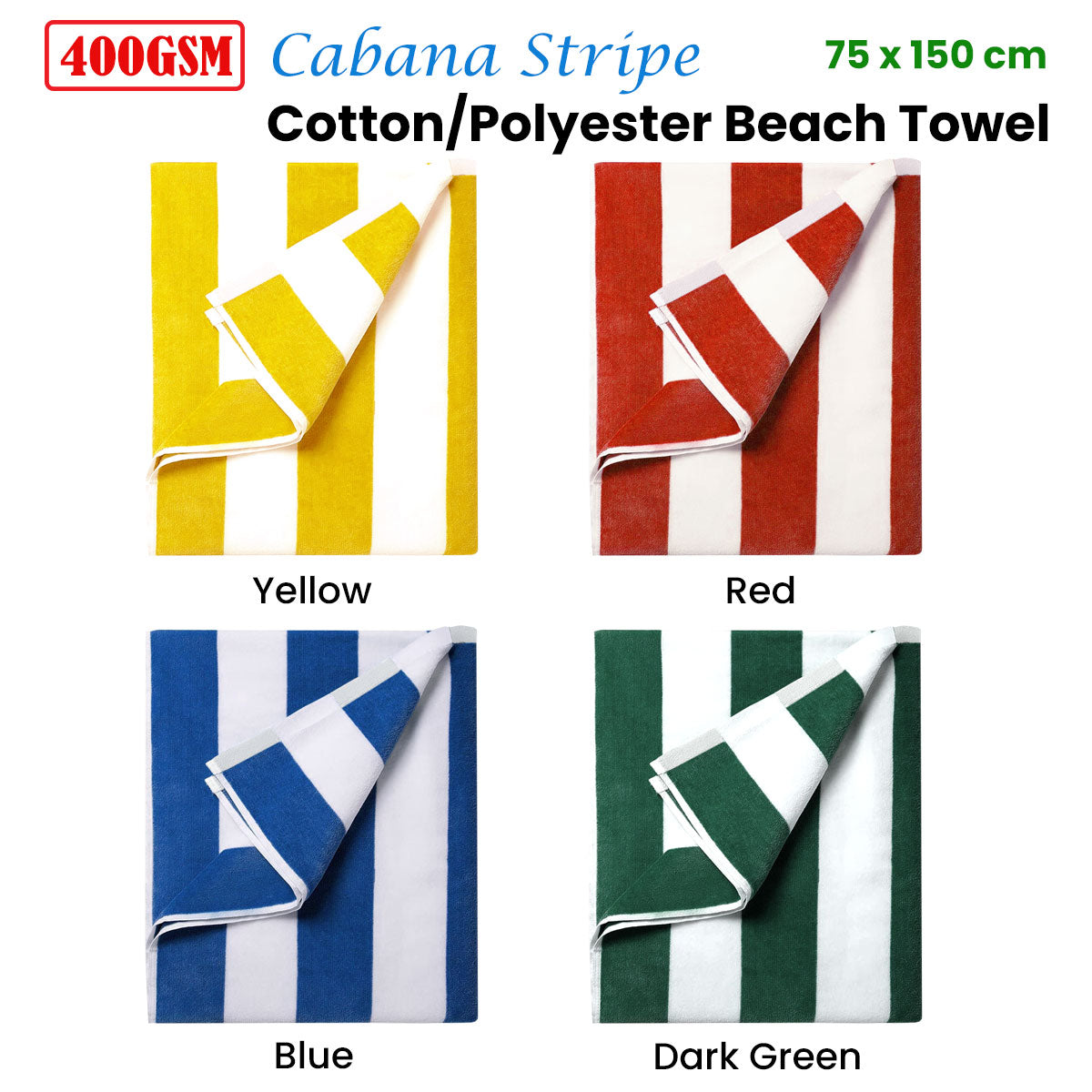 400GSM Cabana Stripe Cotton Polyester Beach Towel Dark Green