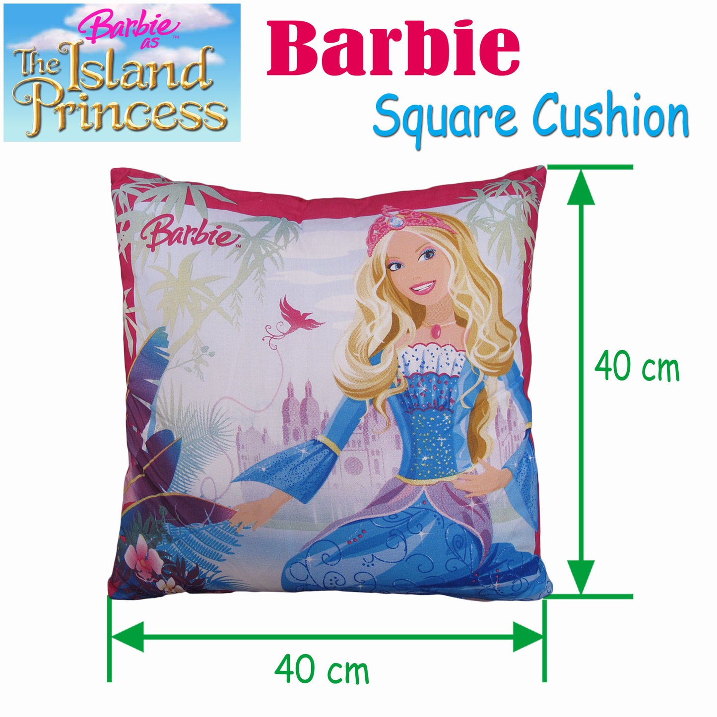 Disney Barbie Filled Square Cushion