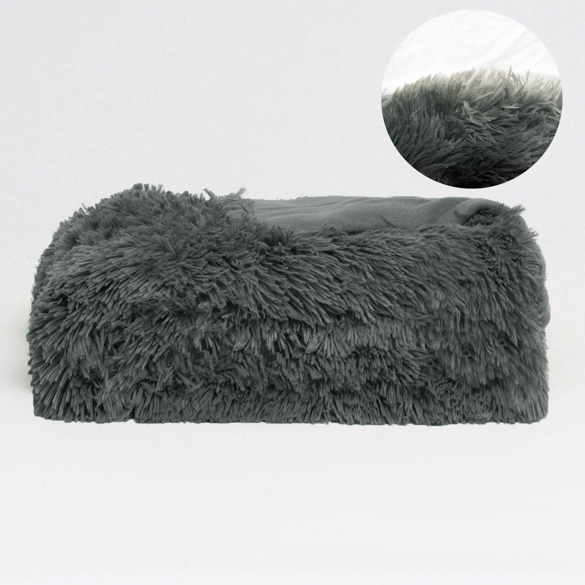 Hotel Living Long Hair Faux Fur Throw Rug Grey