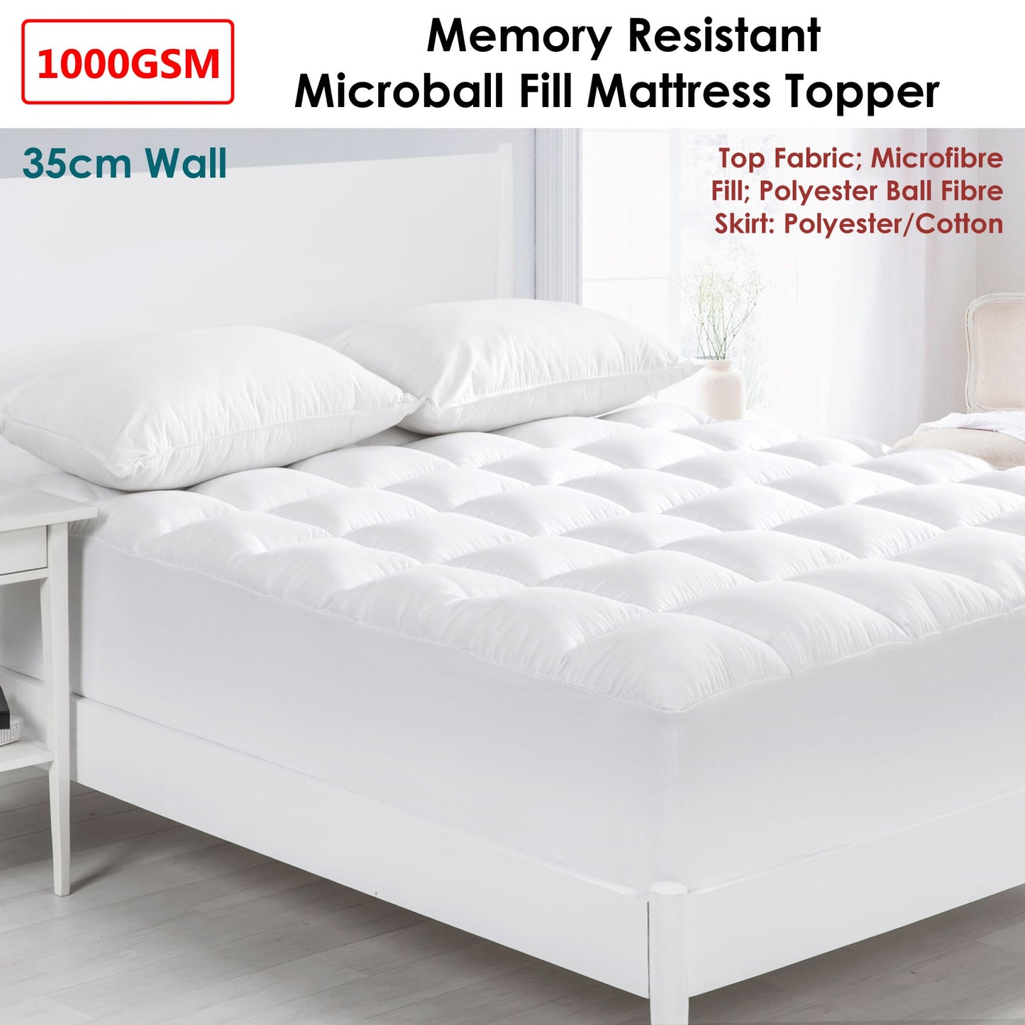 Cloudland 1000GSM Memory Resistant Microball Fill Mattress Topper Double