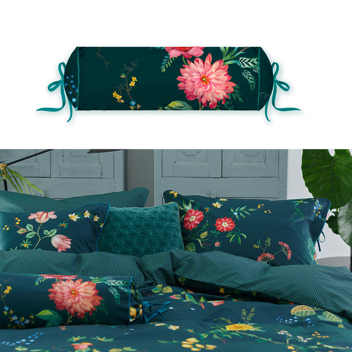 PIP Studio Fleur Grandeur Dark Blue Neck Roll Cushion