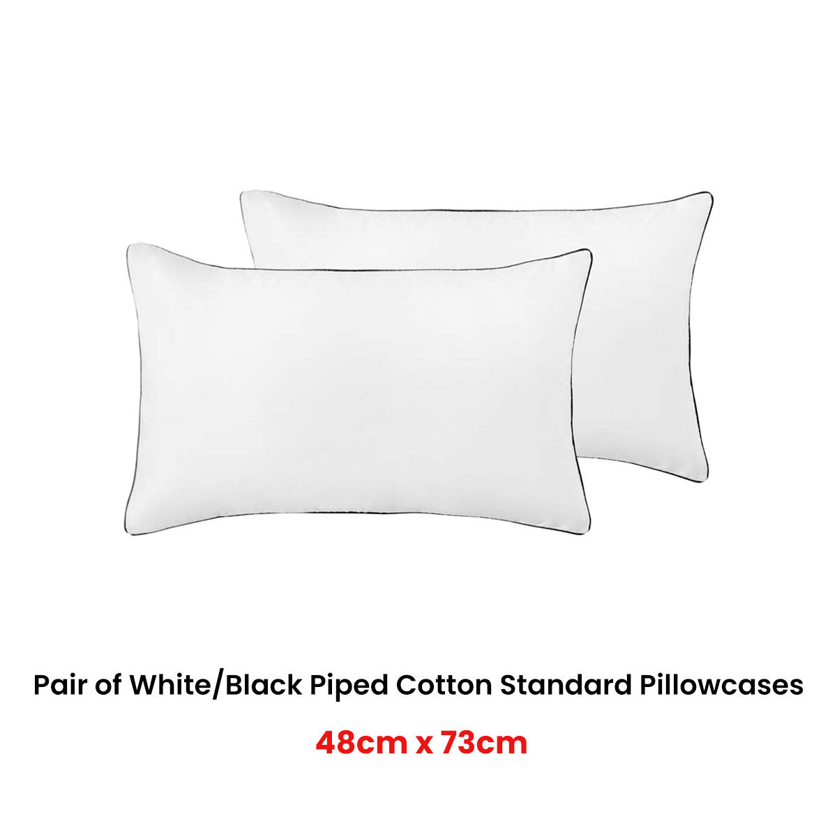 Accessorize Pair of White/Black Piped Hotel Deluxe Cotton Standard Pillowcases