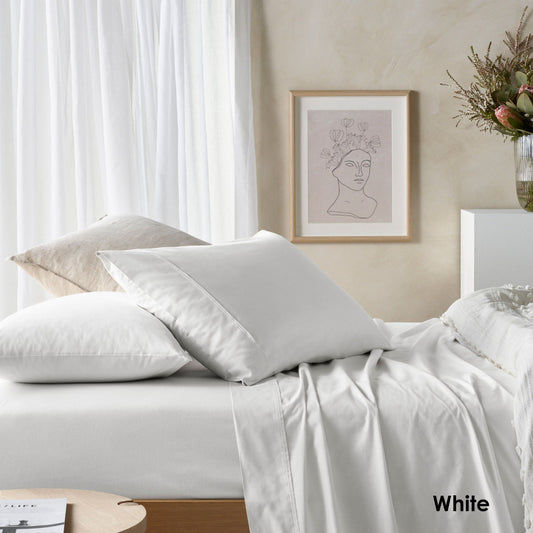 Vintage Design Homewares 225TC Cotton Eucalyptus Sheet Sets White Single