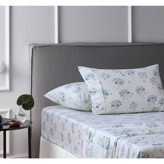 Accessorize Cotton Flannelette Sheet Set Flower Bunch Light Blue Double