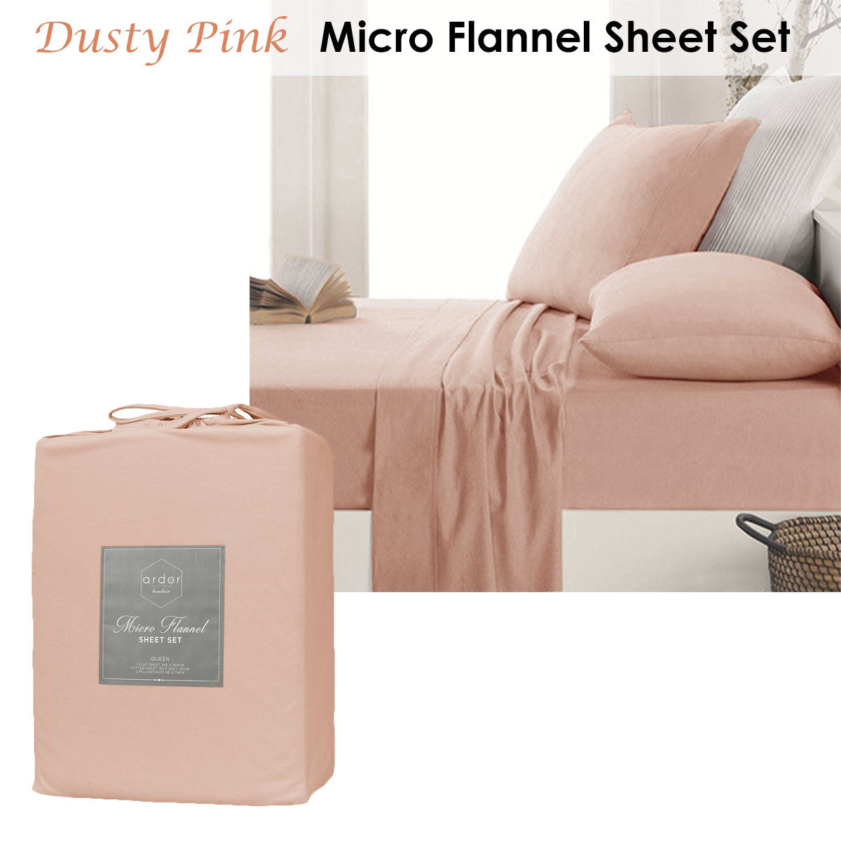 Ardor Micro Flannel Sheet Set Dusty Pink Mega King