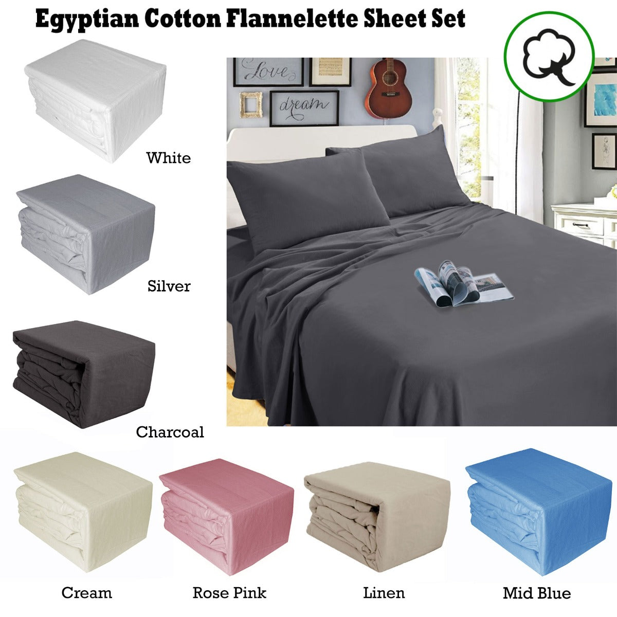 Ramesses Egyptian Cotton Flannel Sheet Set White Single