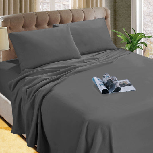 Kingtex Micro Flannelette Sheet Set 40 cm Wall Charcoal Queen