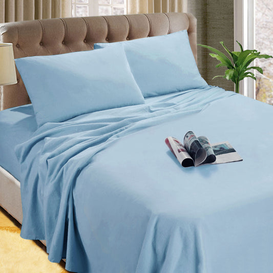 Kingtex Micro Flannelette Sheet Set 40 cm Wall Steel Blue Queen