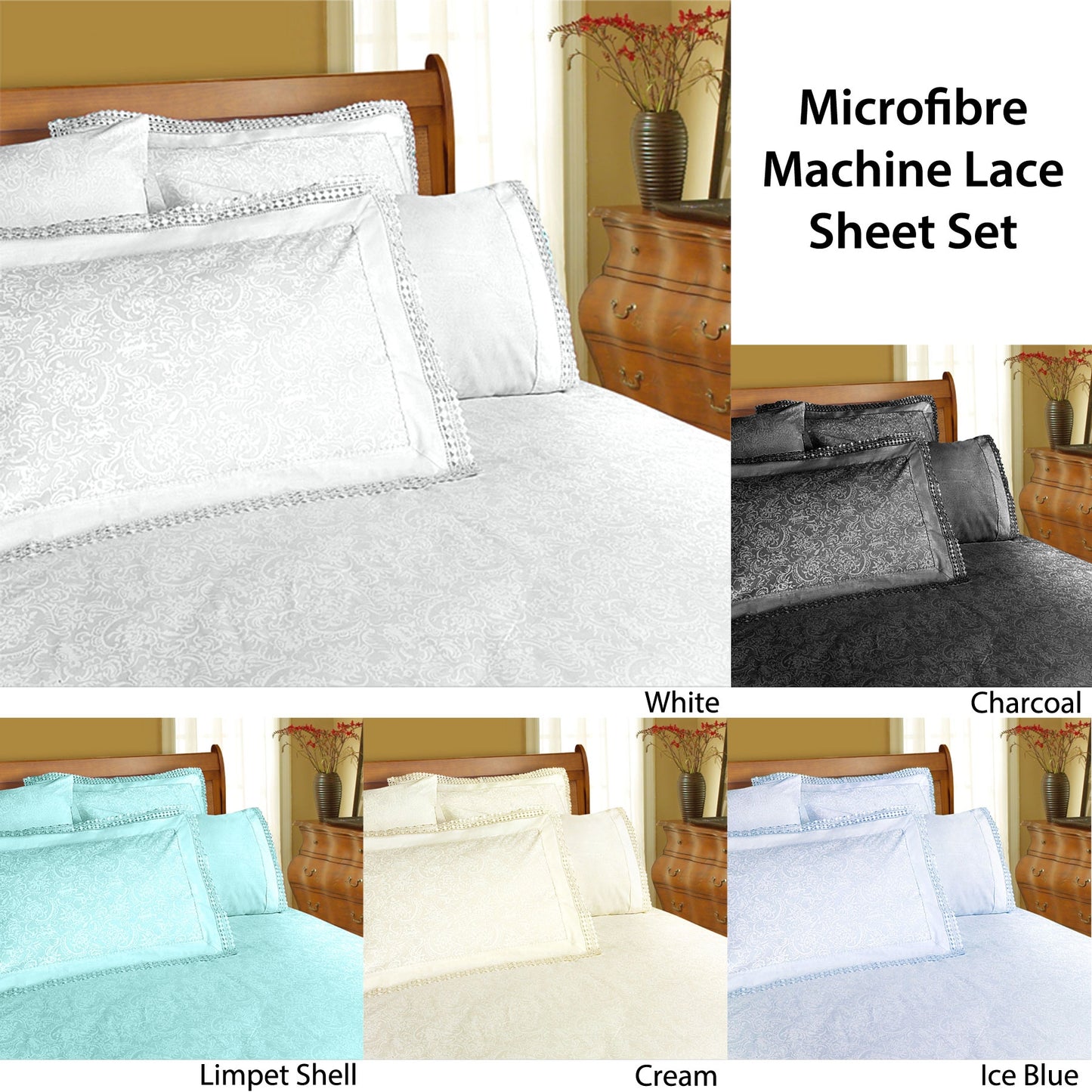 Shangri La Microfibre Machine Lace Sheet Set Ice Blue Double