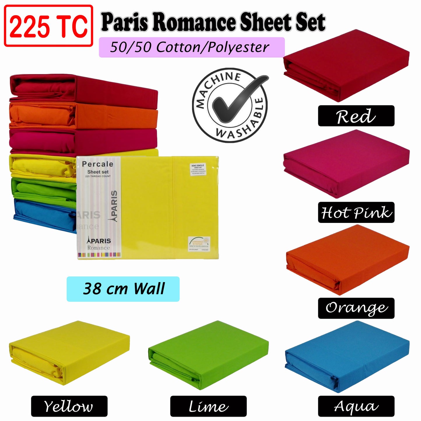 225TC Paris Romance Sheet Set Hot Pink KING SINGLE