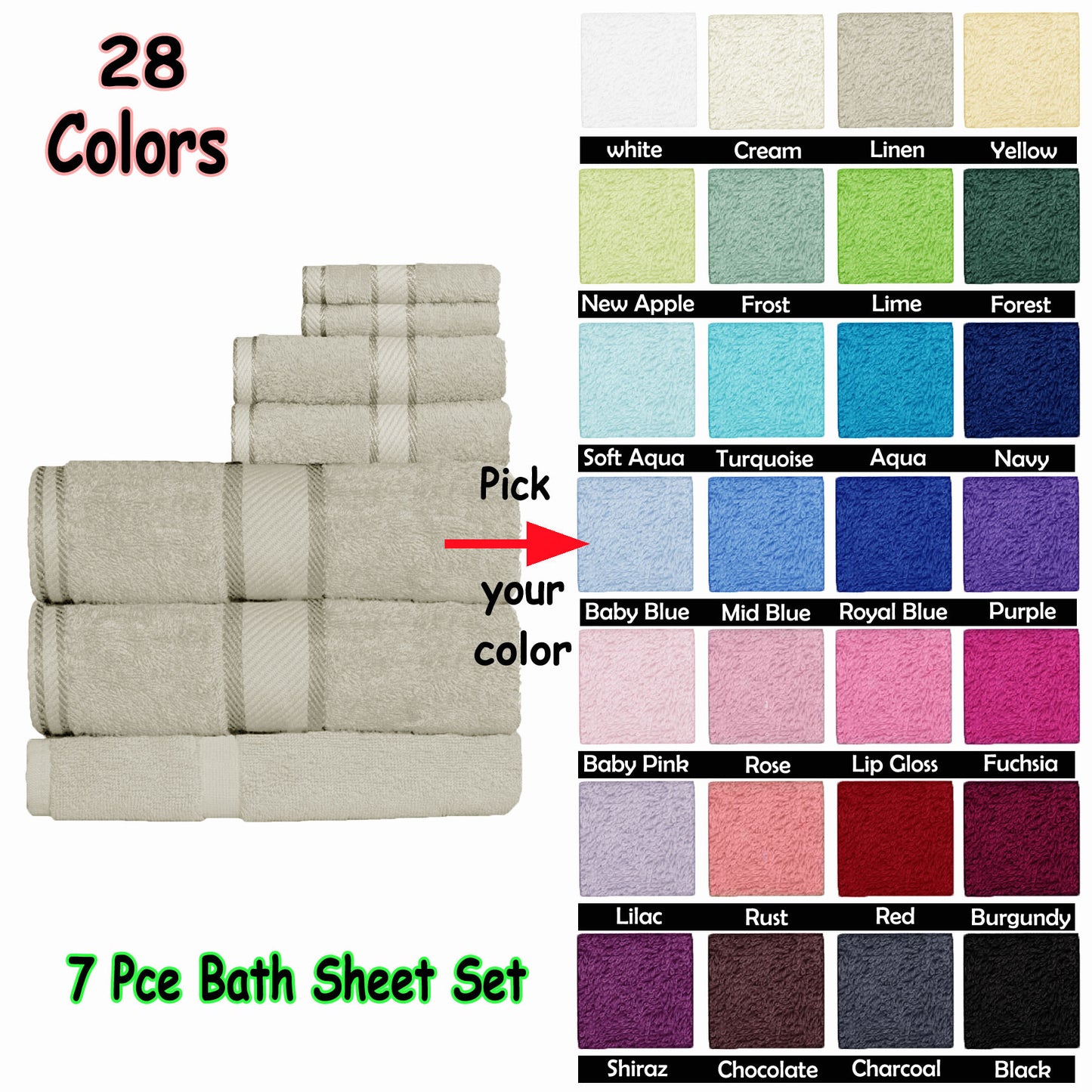 Kingtex 550gsm Cotton 7 Pce Bath Sheet Set Rose