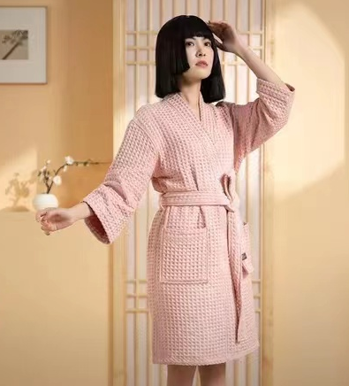 Luxury Bathrobe - Elegant Classic Waffle Robe Range Size L Color Lavender Pink