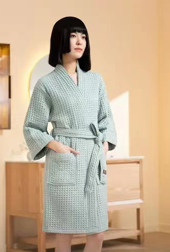 Luxury Bathrobe - Elegant Classic Waffle Robe Range Size L Color Sage Green