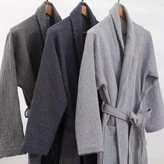 Luxury Bathrobe - Elegant Classic style Checks Range Color Charcoal Black Size L