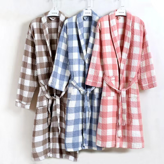 Luxury Bathrobe - Elegant Classic style Middle Checks Range Color Coffee Brown Size XL