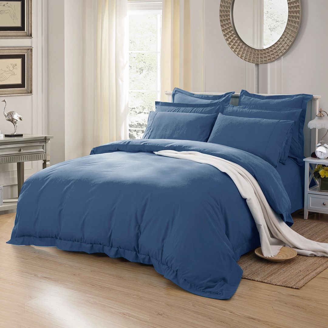 1000TC Tailored King Size Quilt/Duvet Cover Set - Greyish Blue