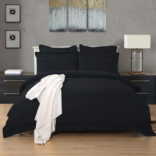 1000TC Tailored King Single Size Black Duvet Quilt Cover Set