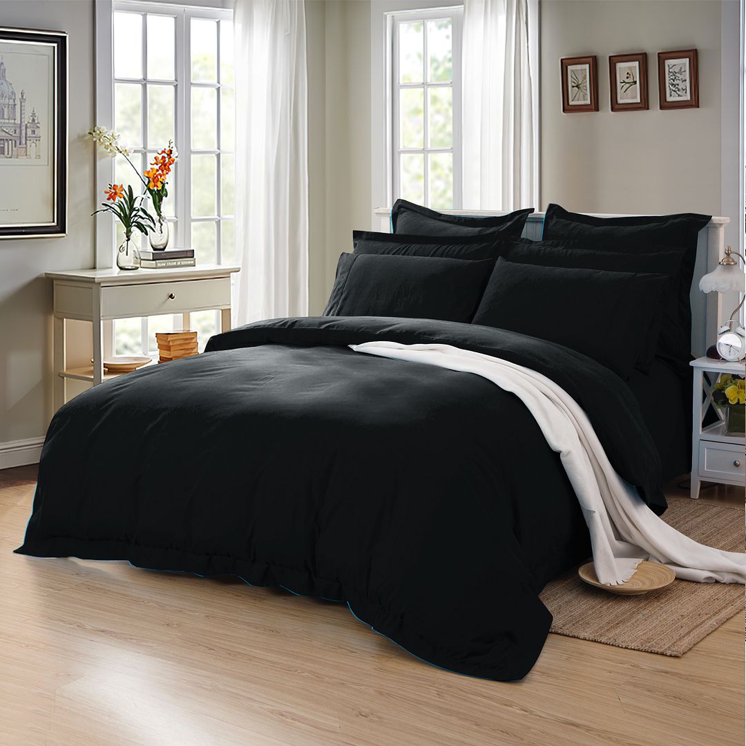 1000TC Tailored King Single Size Black Duvet Quilt Cover Set