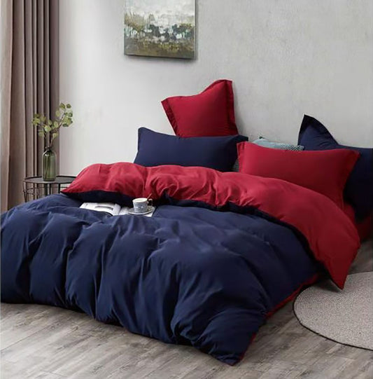 1000TC Reversible King Size Blue and Red Duvet Quilt Cover Set
