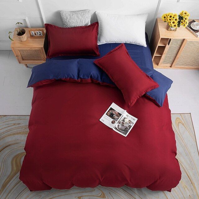 1000TC Reversible King Size Blue and Red Duvet Quilt Cover Set