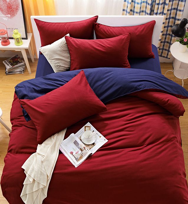 1000TC Reversible King Size Blue and Red Duvet Quilt Cover Set