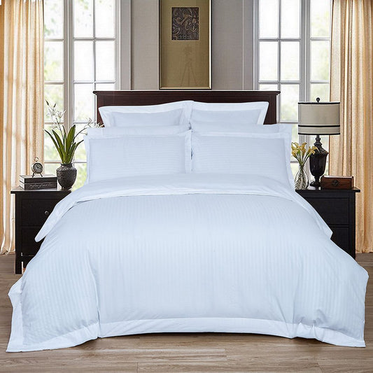 1000TC Ultra Soft Striped King Size White Duvet Quilt Cover Set