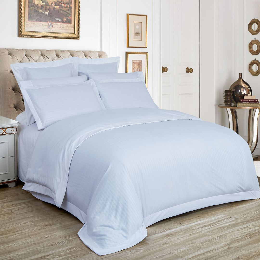 1000TC Ultra Soft Striped King Size White Duvet Quilt Cover Set