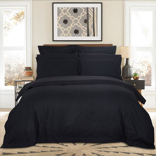 1000TC Ultra Soft Striped King Size Black Duvet Quilt Cover Set