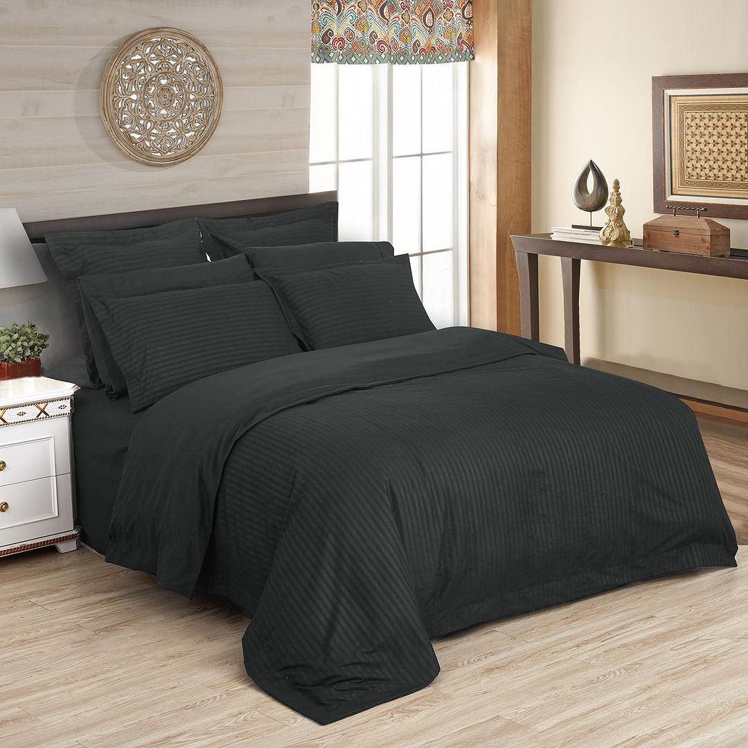 1000TC Ultra Soft Striped Super King Size Charcoal Duvet Quilt Cover Set