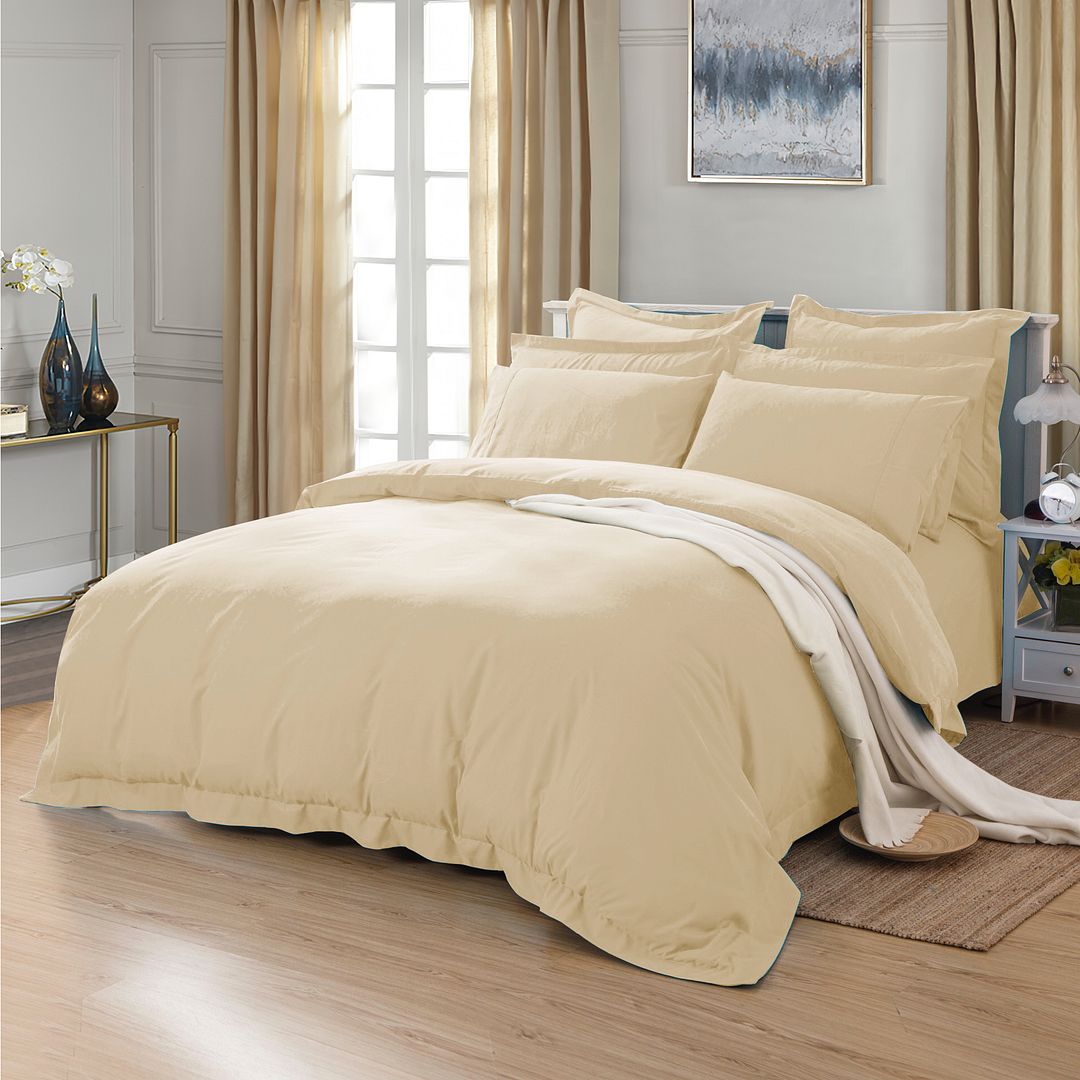 1000TC Tailored Queen Size Yellow Cream Duvet Quilt Cover Set