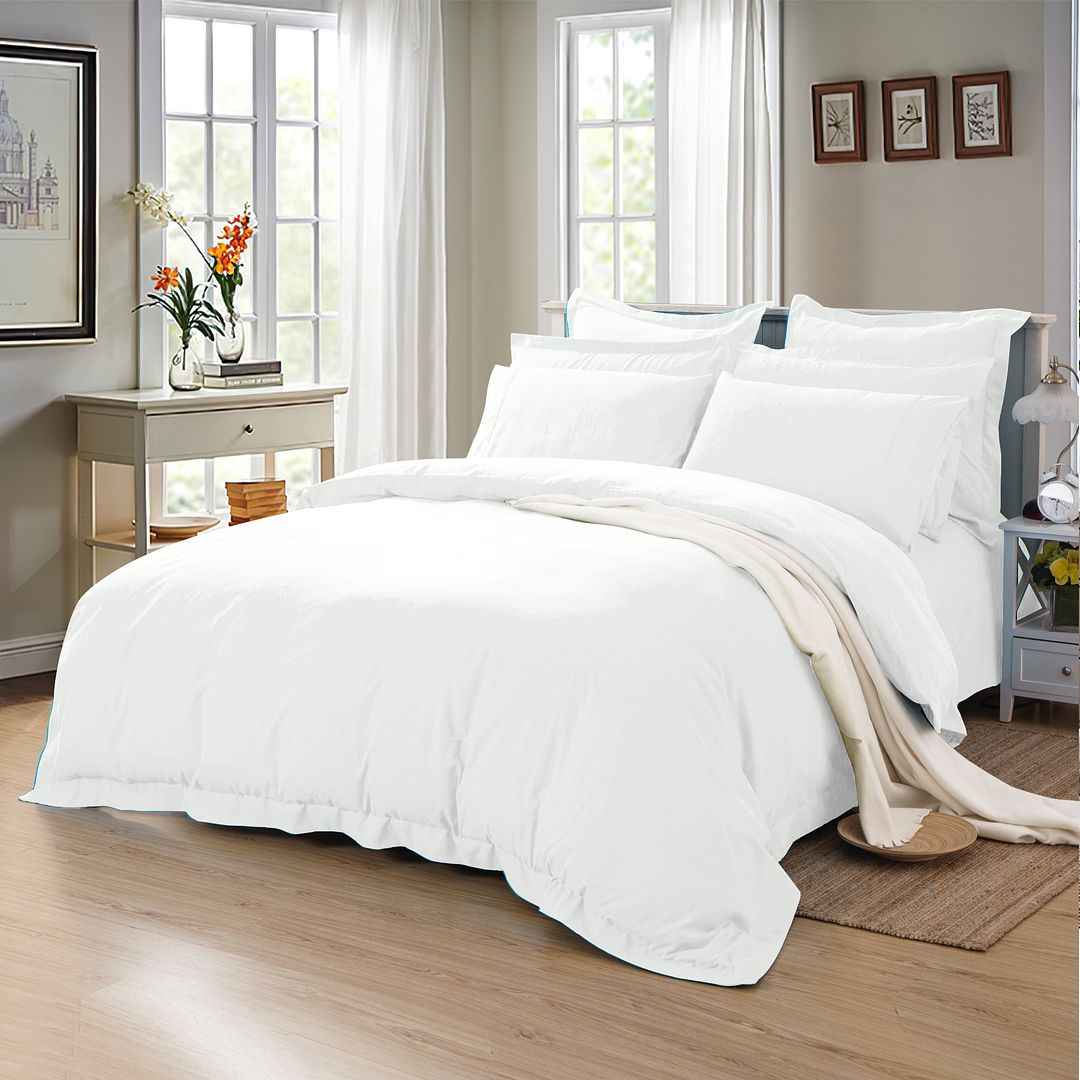 1000TC Tailored Single Size White Duvet Quilt Cover Set