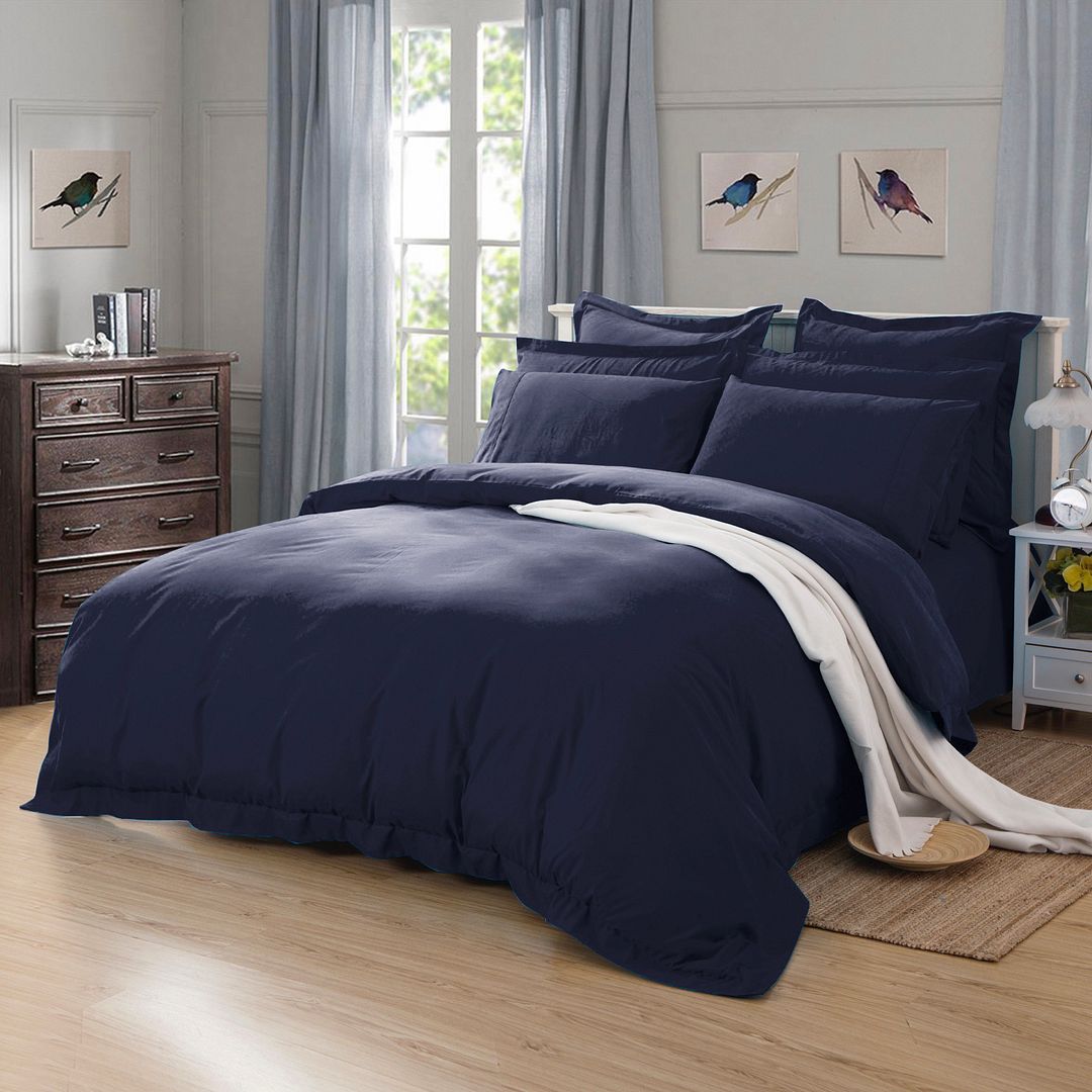 1000TC Tailored Super King Size Quilt/Duvet Cover Set - Midnight Blue