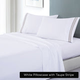 soft microfibre embroidered stripe sheet set single white sheet sheet taupe stripe