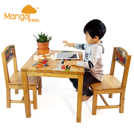 Airplane Design Kids Wooden Table Chairs Set