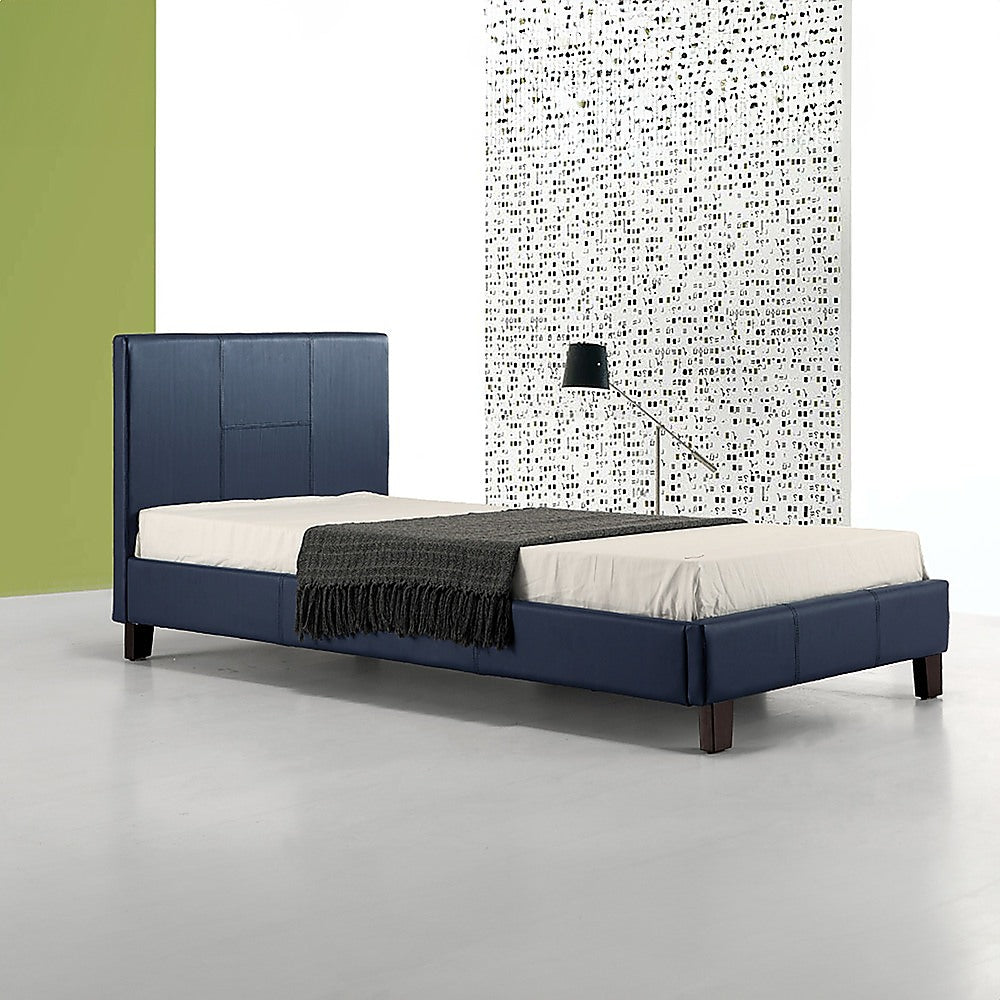 Single PU Leather Bed Frame Blue