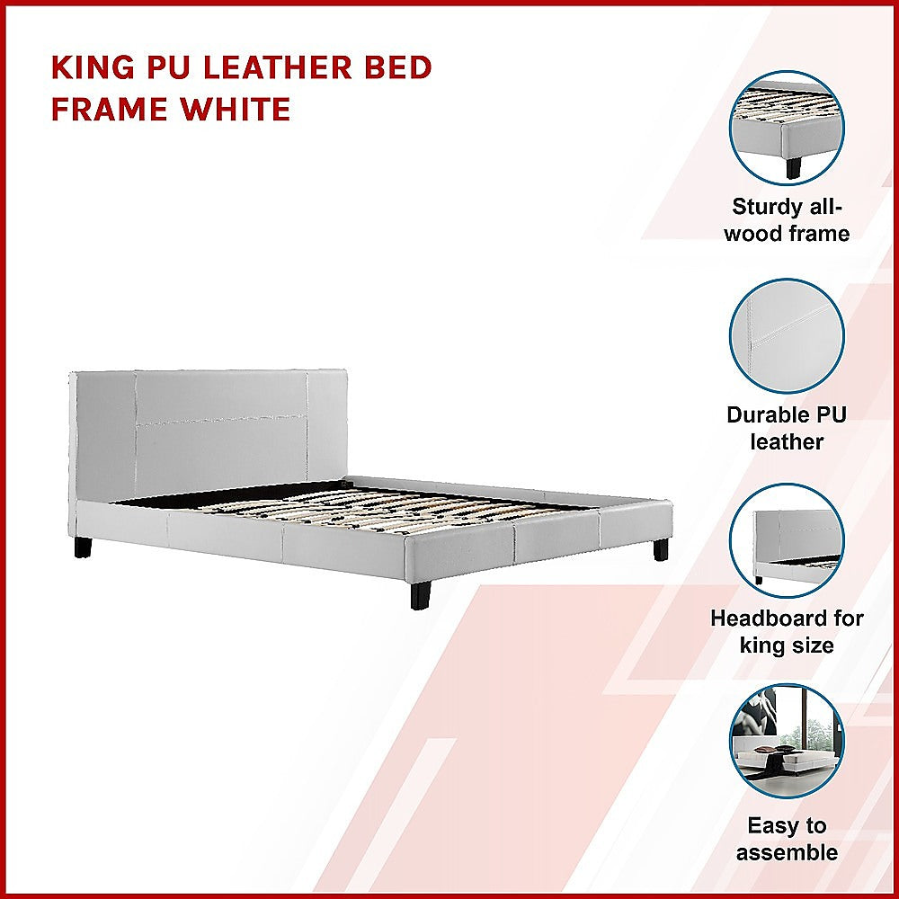 King PU Leather Bed Frame White