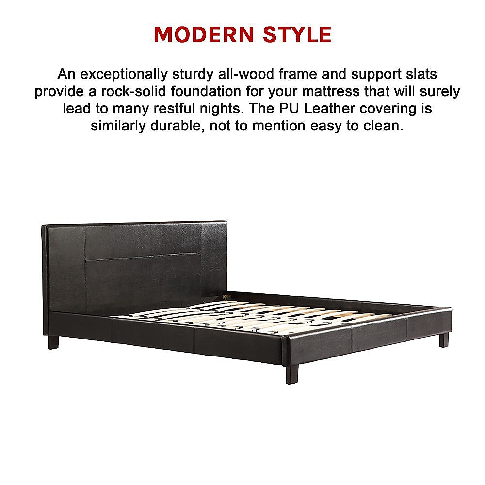 King PU Leather Bed Frame Brown