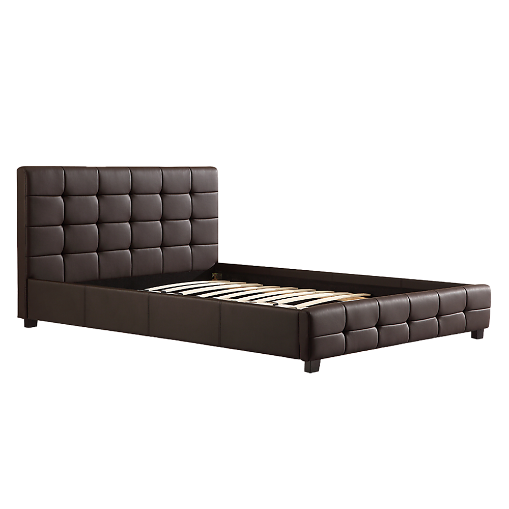 Queen PU Leather Deluxe Bed Frame Brown