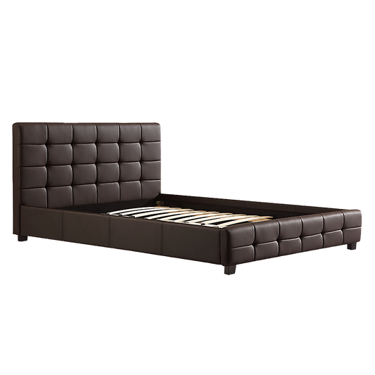 Queen PU Leather Deluxe Bed Frame Brown