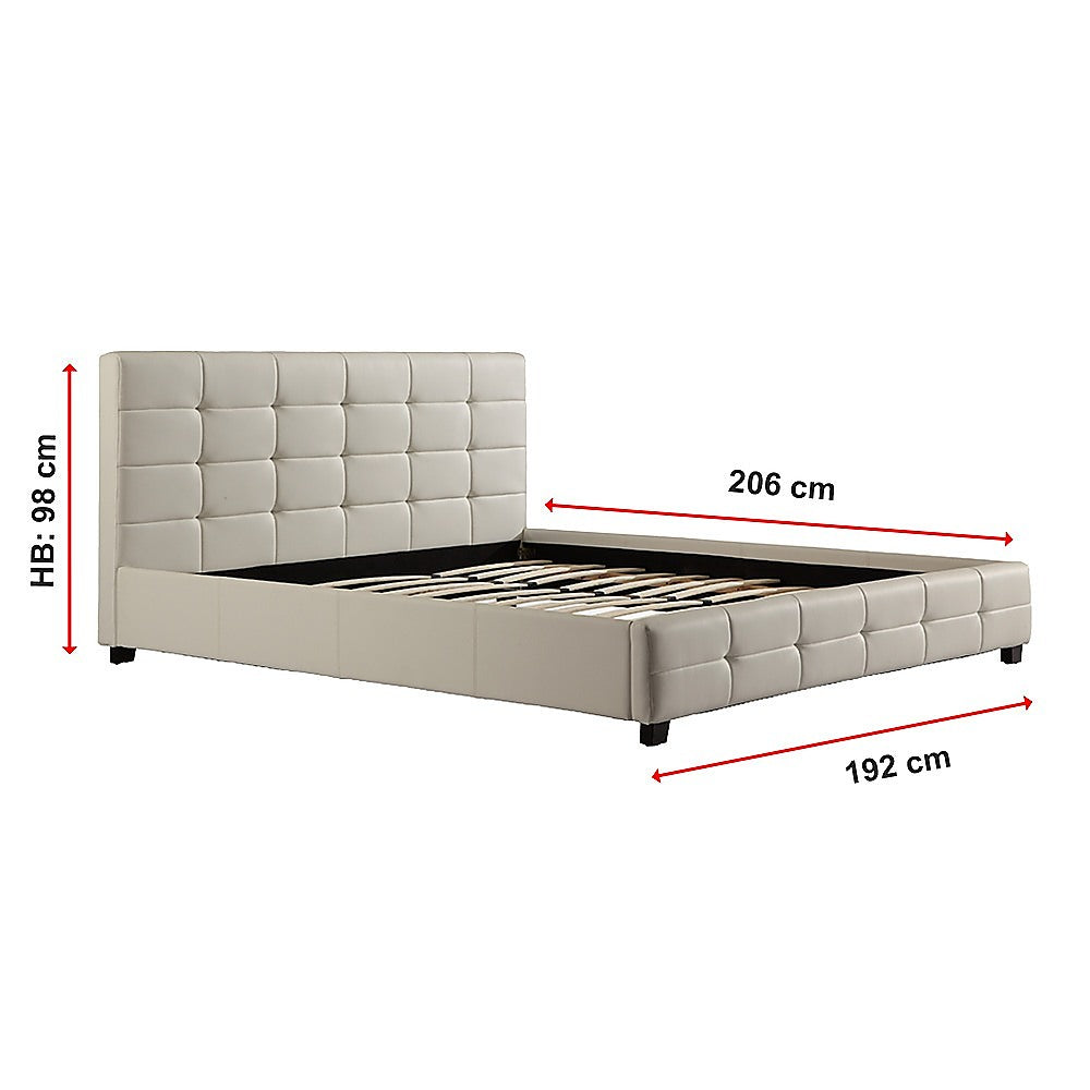 King PU Leather Deluxe Bed Frame White