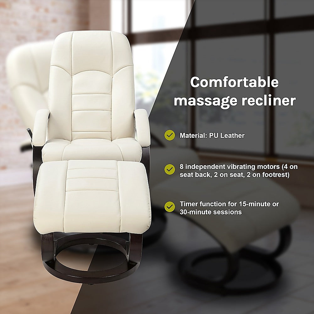 PU Leather Deluxe Massage Chair Recliner Ottoman Lounge Remote