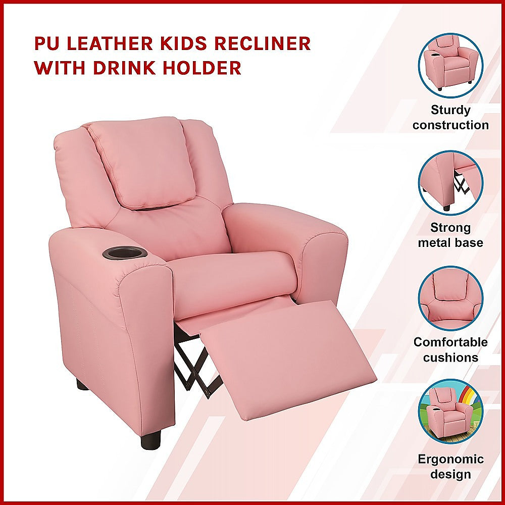 PU Leather Kids Recliner with Drink Holder