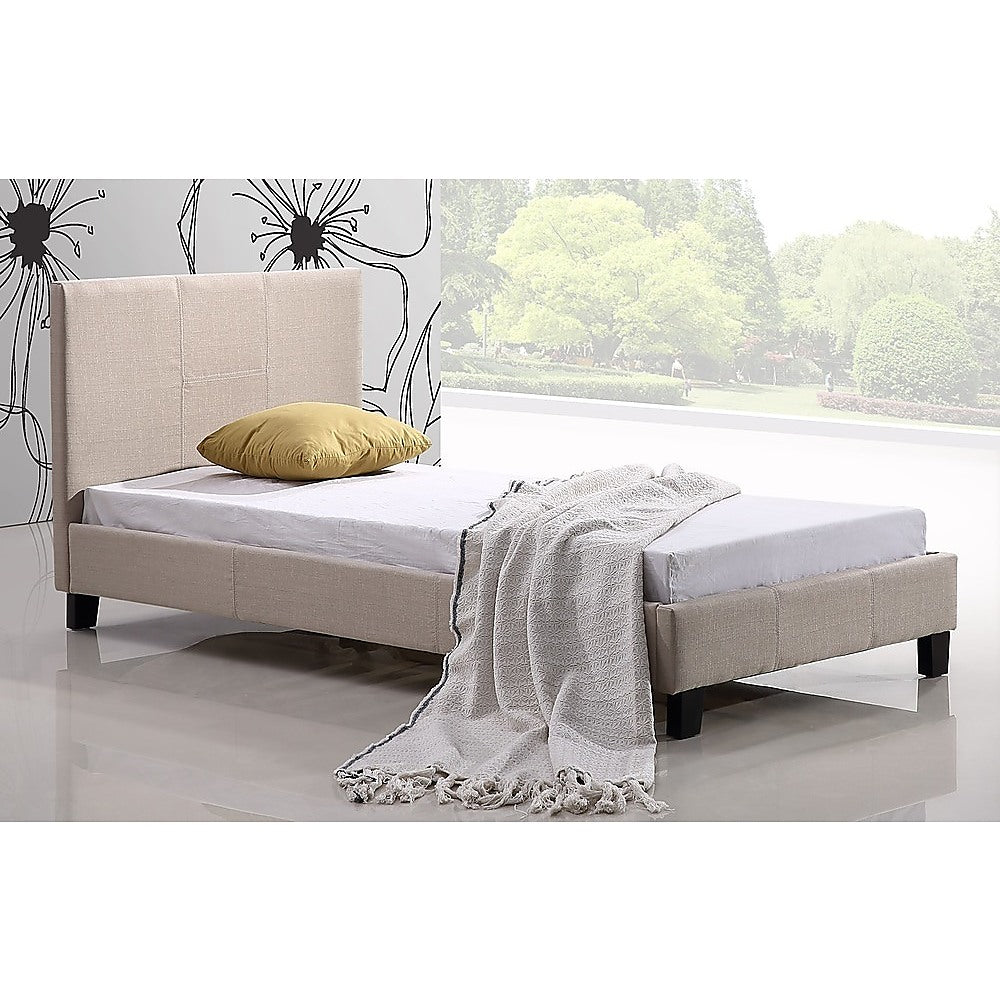 Single Linen Fabric Bed Frame Beige