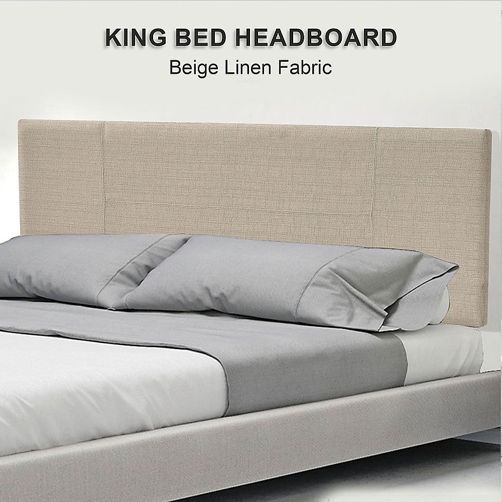 Linen Fabric King Bed Headboard Bedhead - Grey