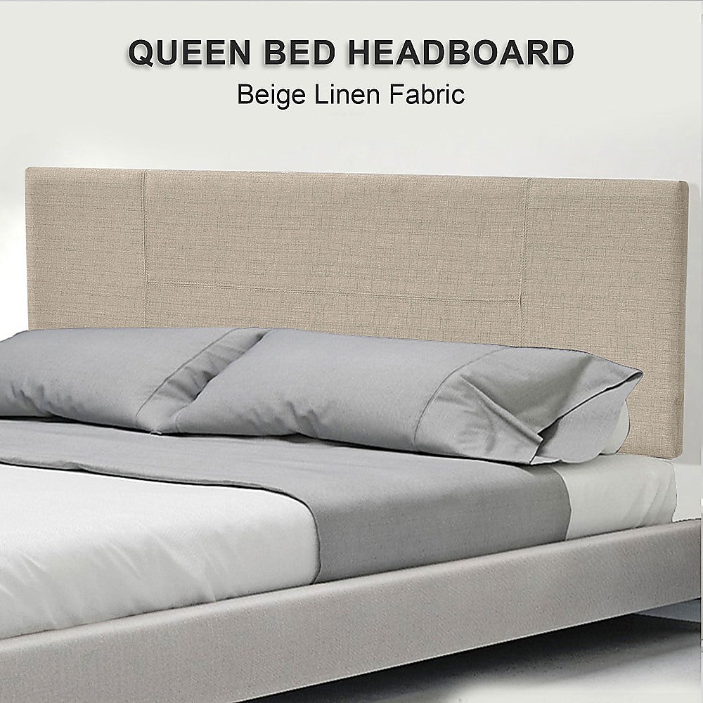 Linen Fabric Queen Bed Headboard Bedhead - Grey