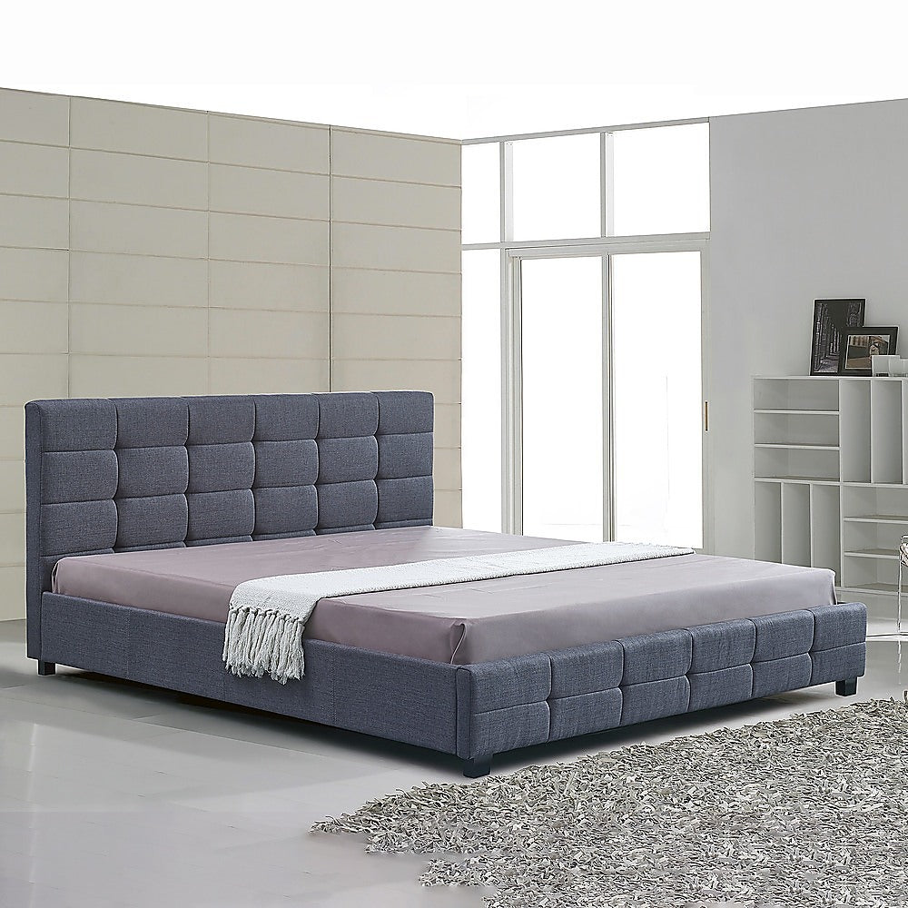 Linen Fabric King Deluxe Bed Frame Grey