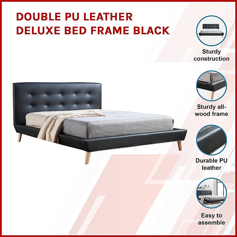 Double PU Leather Deluxe Bed Frame Black