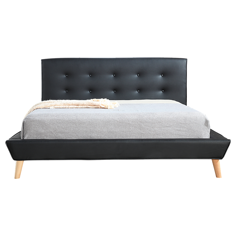 Double PU Leather Deluxe Bed Frame Black