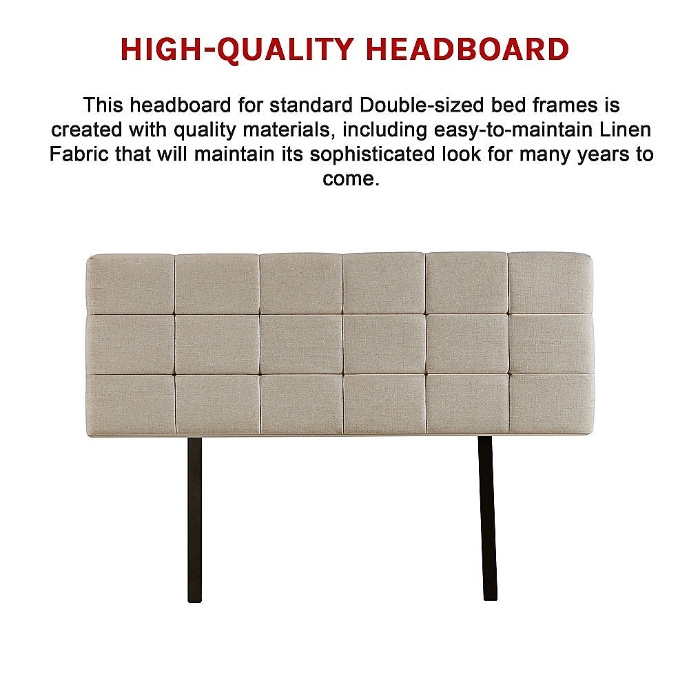 Linen Fabric Double Bed Deluxe Headboard Bedhead - Beige