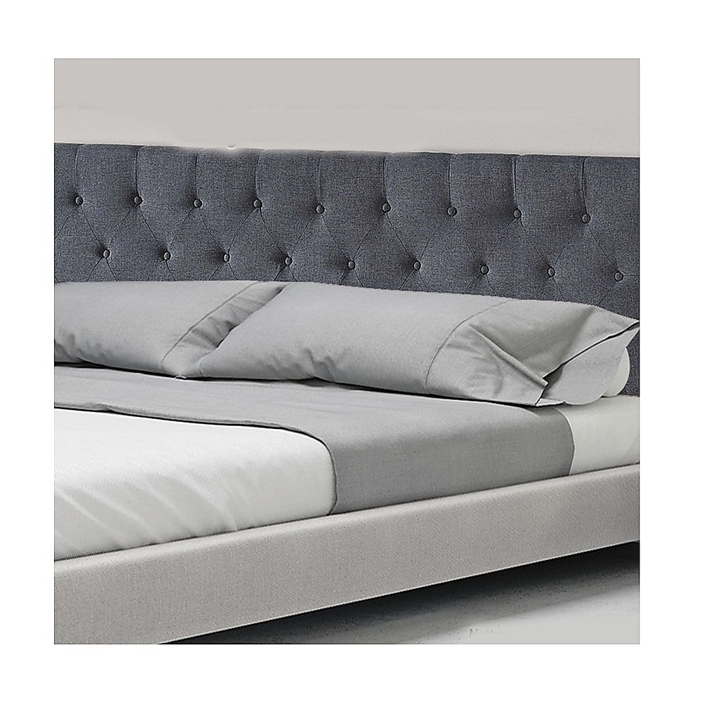 Linen Fabric King Bed Deluxe Headboard Bedhead - Grey